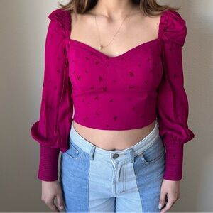 Bar III Pink Puff Sleeve Crop Blouse